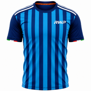 RWP Royal Blue Striped Football Jersey Front View with Navy Sleeves
