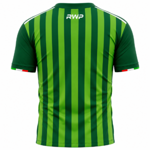 RWP Green Striped Football Jersey Front View with Dark and Light Green Vertical Stripes