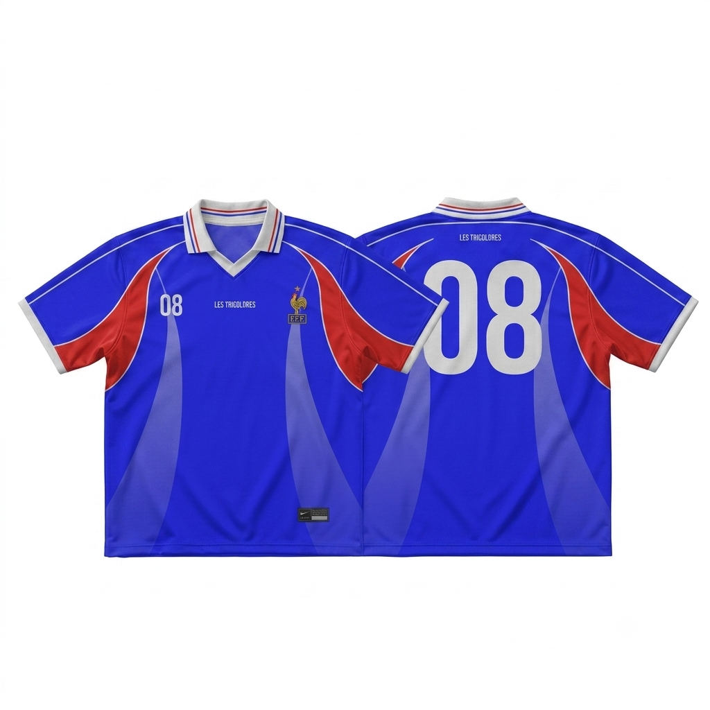 France Zidane #08 Retro Polo Football Shirt Les Tricolores
