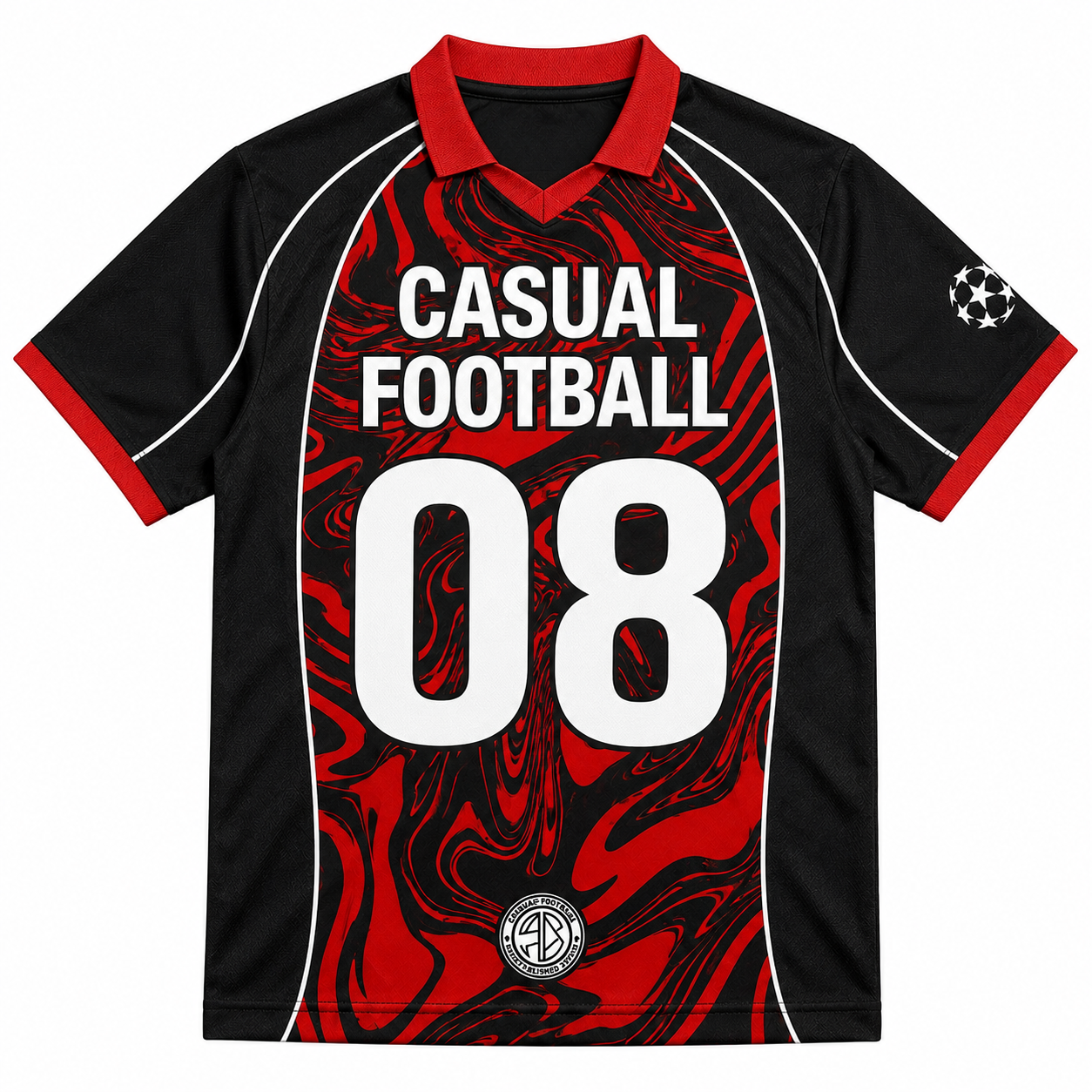Casual Football #08 Red Marble Vintage Collar Oversized Jersey Polo Shirt