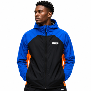 RWP Retro Color Block Football Windbreaker Jacket | Royal Blue & Black