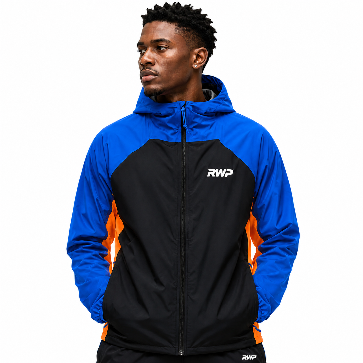 RWP Retro Color Block Football Windbreaker Jacket | Royal Blue & Black